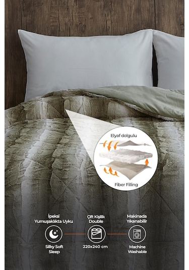 Evlen Home Kürk Yorgan Çift Kişilik Kaff Dolgulu Peluş Yumuşak Kışlık Yatak Örtüsü 1 Parça Set