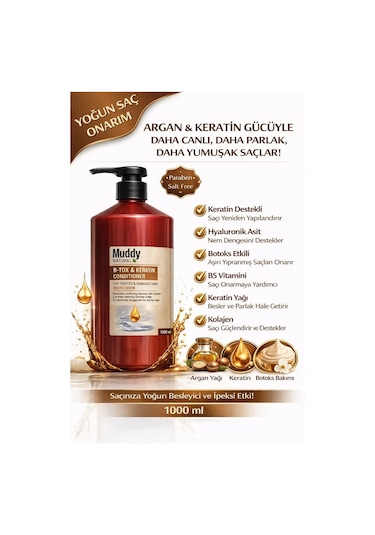 Muddy B-Tox&Keratin Onarıcı Saç Bakım Kremi 1 L
