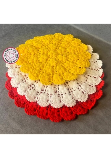 Uretti - Yıldız 7202 - El Örgüsü Sarı + Kırmızı + Beyaz 3'lü Lif Seti