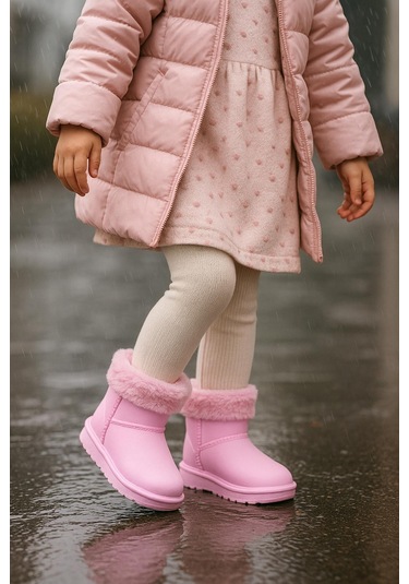 Kaptan Junior Çocuk İçi Kürklü Su Geçirmez Yağmur, Kışlık Bot Pembe