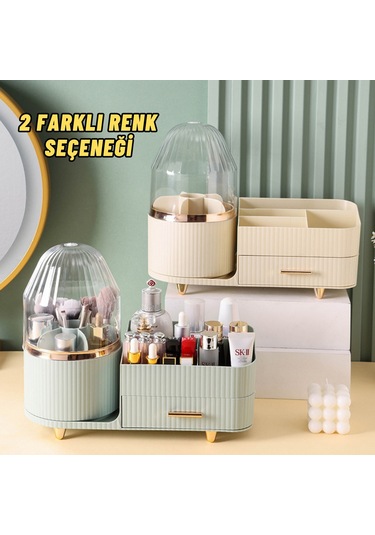 Makyaj Organizer Kozmetik Aksesuar Fırça Ve Takı Düzenleyici Çok Amaçlı Makyaj Kutusu Yeşil