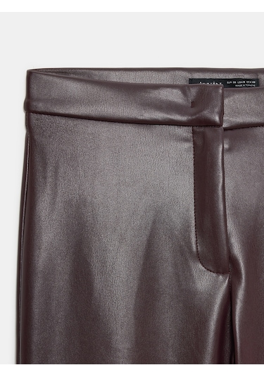 Dilvin 72237 Suni Deri Çan Paça Pantolon-bordo Bordo