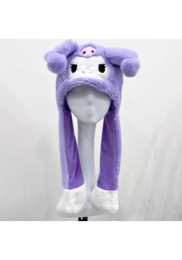 Mj Toys Mor Kulakları Hareket Eden Işıklı Kuromi Şapka Tavşan Şapka Mor