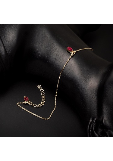 Kırmızı Taşlı 14 Ayar Altın Halhal 14 NMHL03