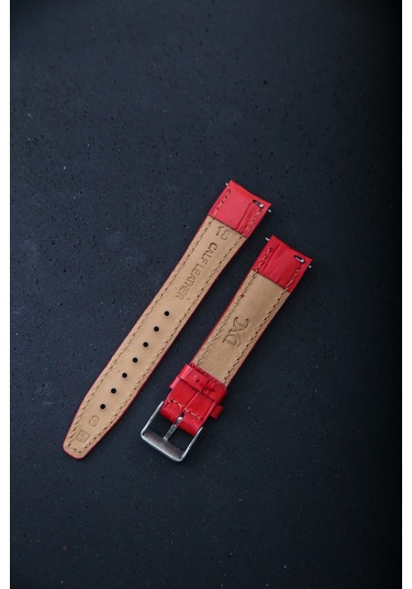 Hakiki Deri 18mm Akıllı Pimli Saat Kordonu Kırmızı - Siyah