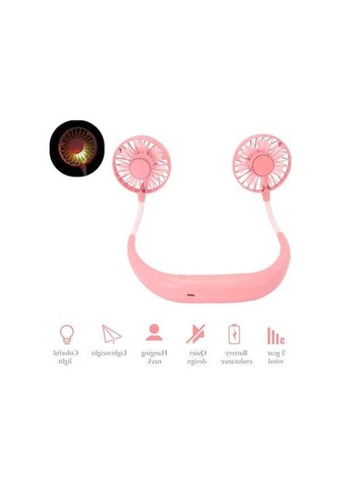 Pazly Boyun Bağlı Mini Fan Pembe - 3 Hız - Renkli Işık - Usb Şarjlı Kullanışlı