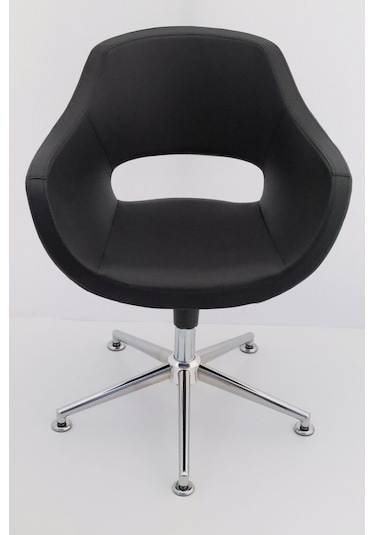 Ultra Siyah Deri Tekerleksiz Ofis Çalışma Koltuğu