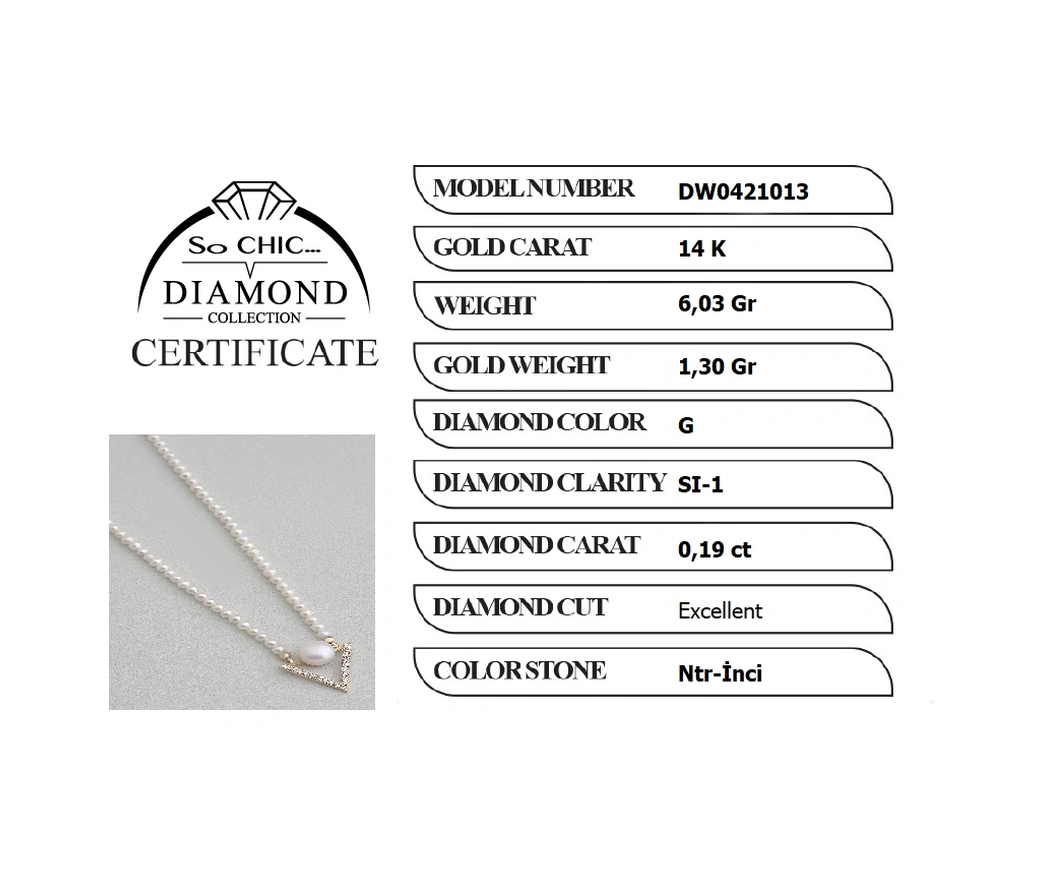 Diamond Collection 14 K Sarı Altın 0.19 Karat Pırlanta Doğal İnci Kolye