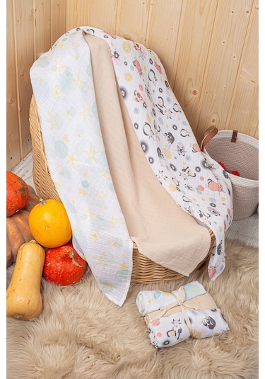 Luckka 3'lü Çok Amaçlı Müslin Örtü Seti - 75x75 Cm - Ztc200 Ekru Ekru