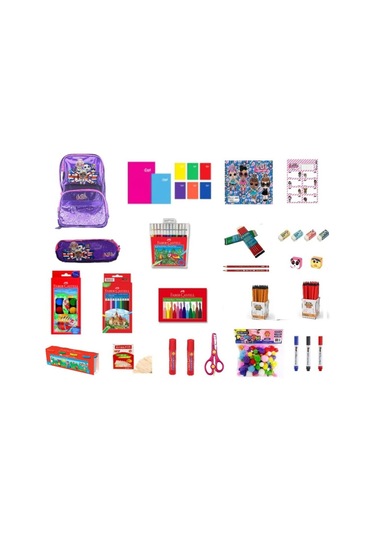 İlkokul Kırtasiye Seti 4 Mor Çanta Kız Öğrenci