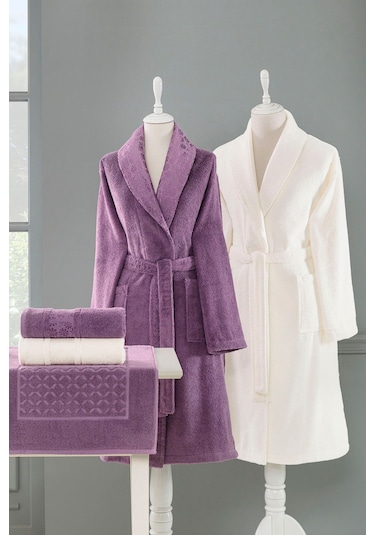 Özdilek Blossom Mürdüm-Krem Happy Bornoz Seti 0829 Krem