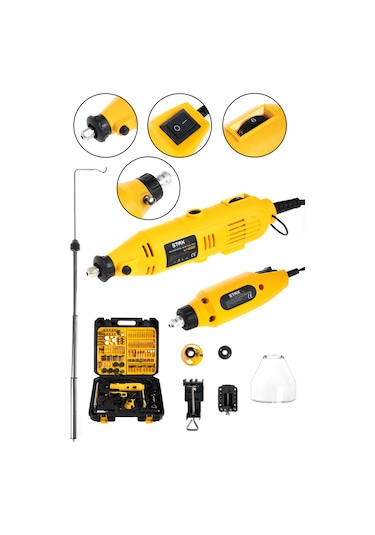 Staxx Power Super500 500 W Devir Ayarlı Çift Gravür Oyma Taşlama Makinesi + 430 Parça Set