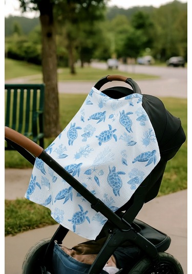 Caretta %100 Pamuk 2 Katlı Müslin Balenli Baskılı Emzirme Önlüğü - Ztcaretta