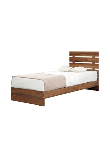 Pasifichome Huga Tek Kişilik Ahşap Karyola Ceviz 100 Cm / Başlıklı Karyola