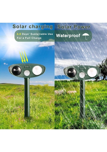 Lemestar Güneş Enerjili Ultrasonik Ve Enkare Işıklı Evcil Hayvan Kovucu - 480+ Saat Kullanim Süresi, 20 M² Alanda Etkili Abs Malzeme