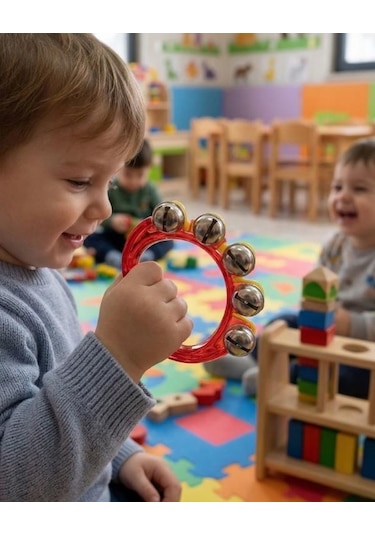 Temel Plastik Ritim El Zili 10 Zilli Kırmızı 10 Cm