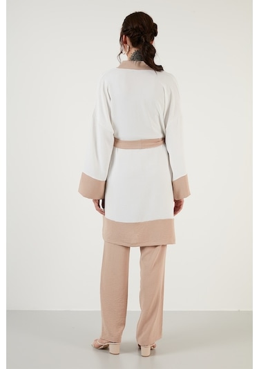 Lela Rahat Kalıp Kemerli Bol Paça Alt-Üst Yazlık Bayan Takım 6058038 Ekru