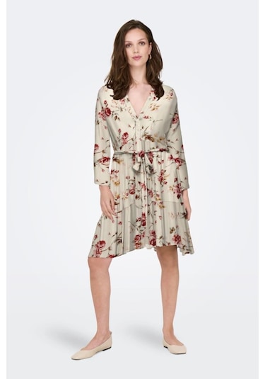 Onlclemmentıne Lıfe 3/4 Dress Wvn Noos Krem Cok Renklı