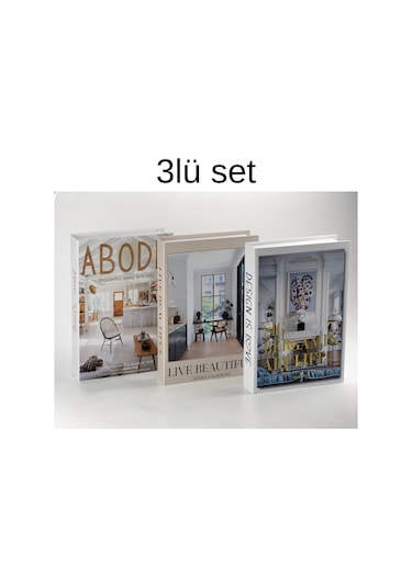 3 Lü Kitap Görünümlü Dekoratif Kutu Seti, İskandinav Tarz Modern Ev Dekorasyonu - Set-5