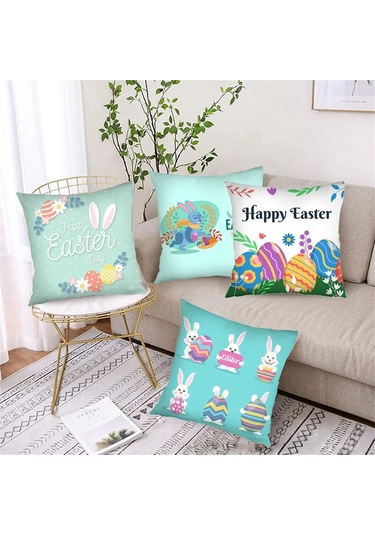 Adet Paskalya Yastık Kılıfları 18 X 18 İnç - Paskalya Serisi Yastık Kılıfı Kılıfı Yastık Fermuarlı Kare Yastık Kılıfı Diğer