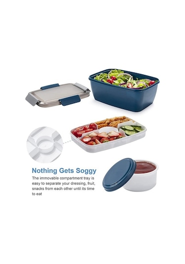 Ulzyvf Bölmeli Salata Kabı Mavi 2000ml Öğle Yemeği Mavi