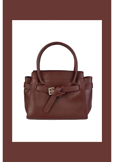 Kadın Deri Kemer Detaylı Bordo Çanta Bordo