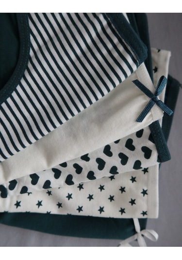 Alya Underwear Anne Kız Kombin Pamuklu Külot - Beyaz Slip İç Çamaşırı - 5'li Paket Yeşil P22