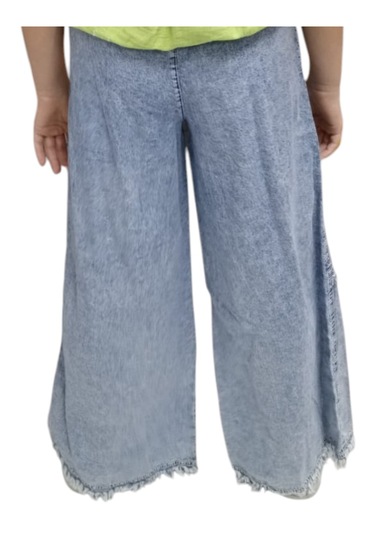 Kız Çocuk Beli Lastikli Çıtçıt Detaylı Cepli Palazzo Model Mevsimlik Mavi Kot Pantolon Açık Mavi
