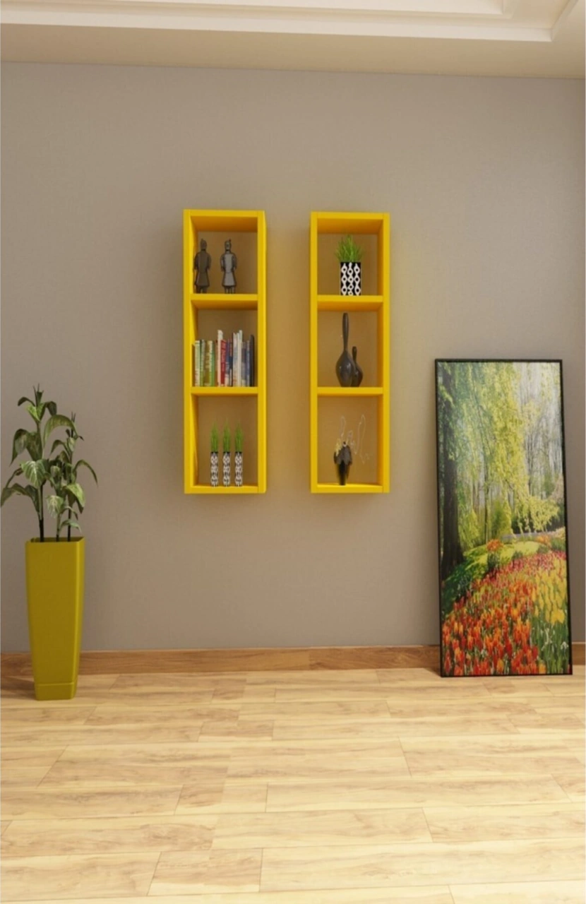 Sarı Duvar Rafı Kitaplık Takım Sarı