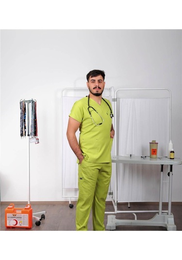 Likralı Cerrahi Forma Unisex Hemşire Doktor Sağlıkçı Forması Scrubs Üniforma Yağ Yeşili