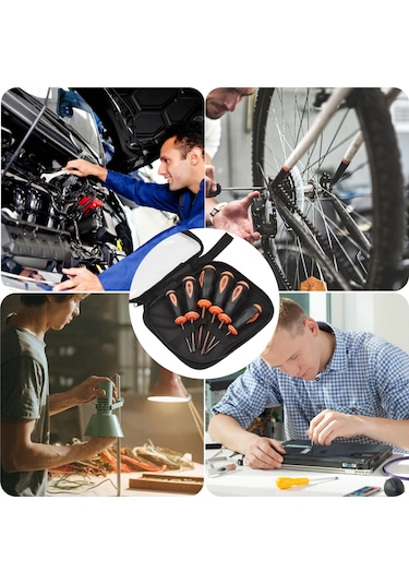 Aubyhe Penggong Ev Kullanıma S2 Çelik Tornavida Seti - 6 Adet Düz/cross Kaymaz Tpr Saplı, Siyah+turuncu 9916 Modeli, Çanta İle Paketli