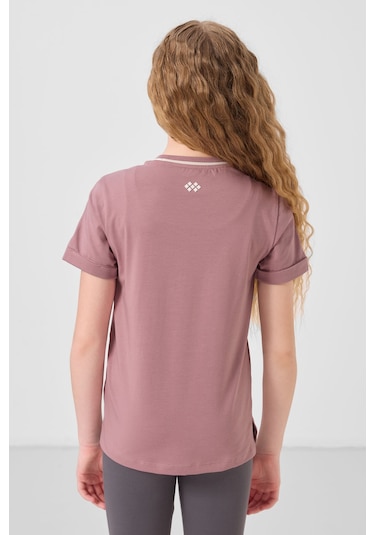 Gül Kurusu Pamuklu O Yaka Standart Fit Basic Kız Çocuk T-shirt - 75177 Gülkurusu