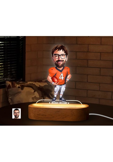 Bk Gift Kişiye Özel Amerikan Futbolu Karikatürlü Dekoratif 3d Biblo Led Işıklı Gece Lambası-1, Arkadaşa Hediye, Kobitmeyen138294 Bk Gift