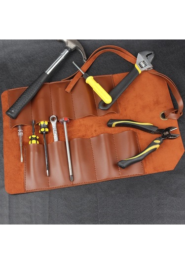 Çok Fonksiyonlu Deri Alet Rulo Çanta Taşınabilir Bakım Ağaç İşleme Elektrikçi Çantası Vida Anahtarı Depolama Donanım Alet Çantası Siyah