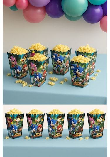 Mısır Pop Corn Kutusu Sonic Temalı 8 Li 8x11,5 Cm Parti Malzemesi