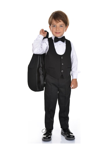 Ceketli Yelekli Erkek Çocuk Damatlık Takım Elbise