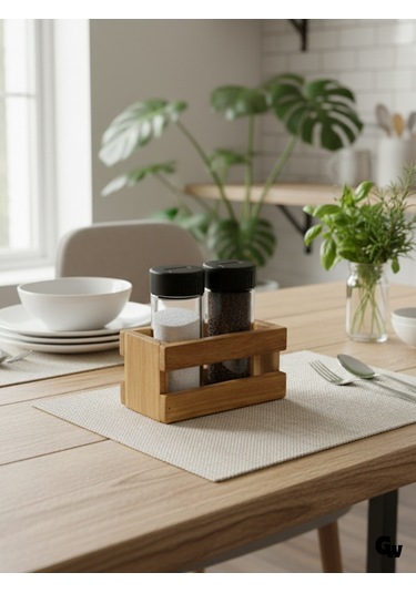 Ahşap Doğal 2li Baharatlık Ahşap Cam Set Takımı Set Kiraz 1 Set Ahşap