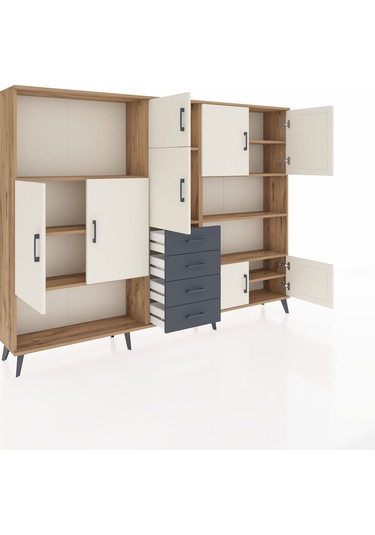 Arges Dolap 9 Raflı 4 Çekmeceli 8 Kapaklı 220x30x163 Çam-aytaşı/a Çam-aytaşı/antrasit