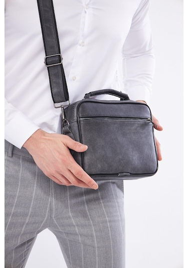 Derinss Deb5119 Hakiki Deri Gri Gölge Erkek El Ve Omuz Çantası 001