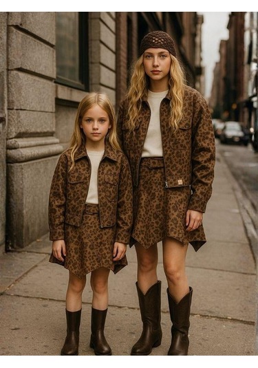 Kız Çocuk Süet Asimetrik Kesim Kemerli Tasarım Etek-16290 Kahverengi