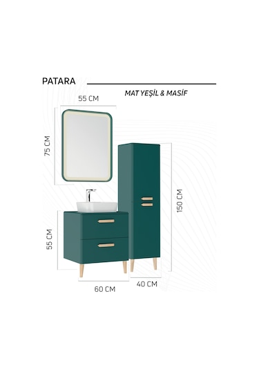 Creavit Patara Dikdörgen Led Ayna 55x75cm Mat Yeşil Cam