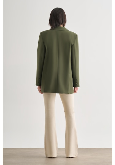 Mizalle Oversize Çift Yırtmaçlı Haki Blazer Ceket Haki