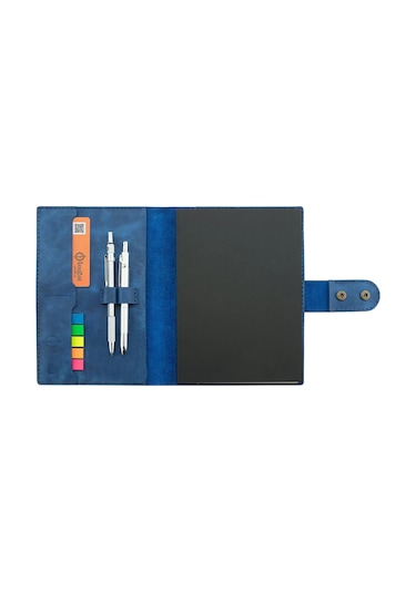 A5 Defter Ve Ajanda Kılıfı - %100 Rainbow Deri - Ko10001 - Saks Mavisi Mavi