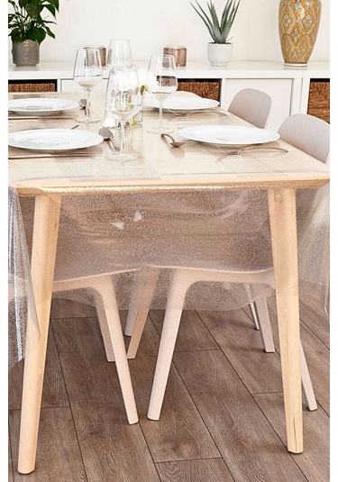 Gümüş Simli Şeffaf Muşamba Masa Örtüsü - Farklı Ölçülerde