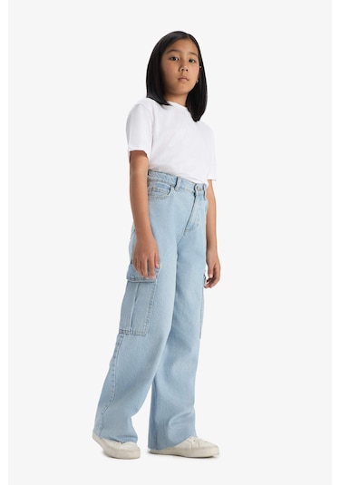 Defacto Kız Çocuk Wide Leg Kargo Geniş Paça Jean Pantolon E5878a825aunm63 Mavi