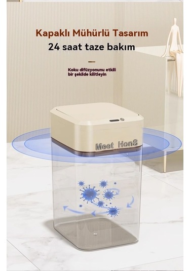 Didadodo Pratik Sensörlü Tam Otomatik Çöp Kovası 20l-krem Beyaz 11 Cream White