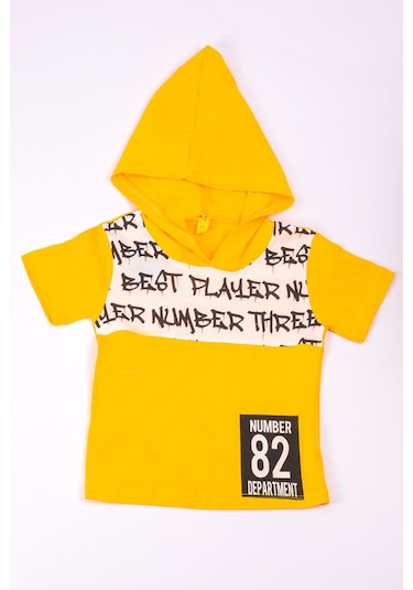 Erkek Çocuk Tshirt Kapşonlu Baskılı A21 Sarı
