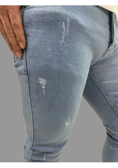 Erkek Dar Paça Tırnaklı Newone Buz Mavisi Kot Pantolon Buz Mavisi