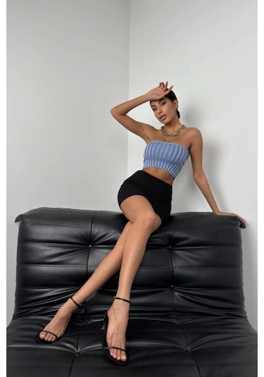 Defymoda Straplez Fitilli Crop A.mavi-k.mavi