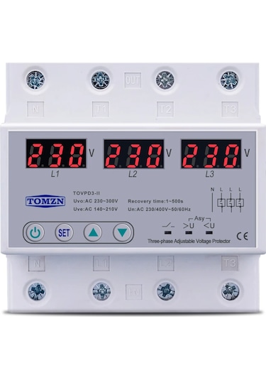 Tomzn Voltaj Koruma Rölesi Yıldırım Koruyucu Röle 220V 63A 3 Fazlı - Ev Tipi Trifaz